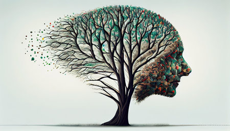 Human brain made of tree branches. Conceptual illustration. 3D renderingの素材