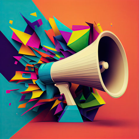 Megaphone on abstract colorful background. Vector illustration. Eps 10の素材