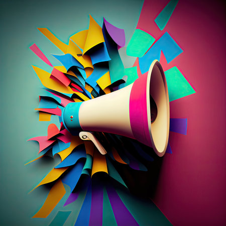 Megaphone on abstract colorful background. Eps 10 vector file.の素材