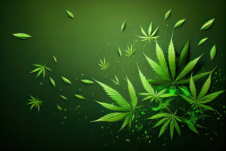 Cannabis leafs on a green background. Vector illustration.の素材