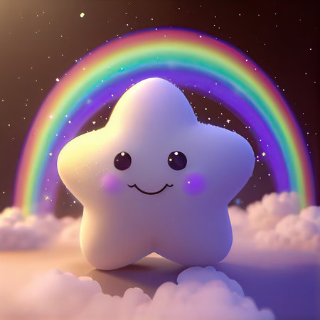 cute tooth on the background of the rainbow. 3d illustrationの素材