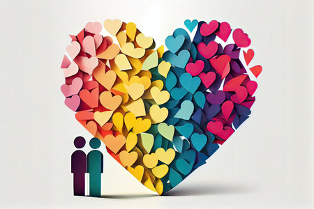 Colorful paper cut out hearts as a symbol of love and affectionの素材