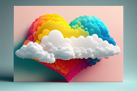 Colorful clouds in heart shape on abstract background. Vector illustration.の素材