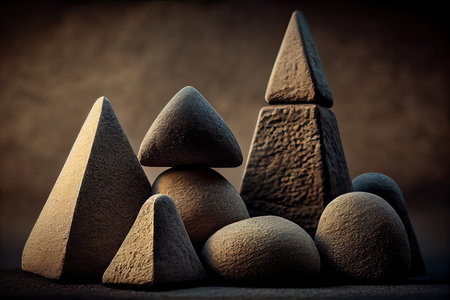 pyramid of stones on a dark background. 3d illustration.の素材