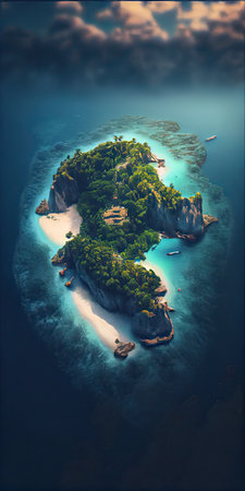 Aerial view of a small island in the middle of the ocean.の素材