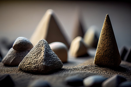 pyramid of stones on the sand. close-up. selective focusの素材