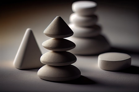 Pyramid of white stones on a dark background. Zen concept.の素材