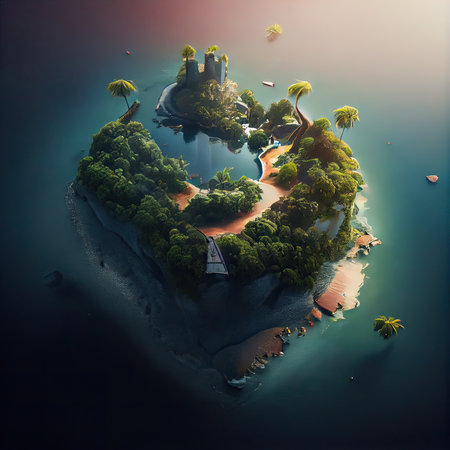 Aerial view of small island in the ocean. 3D renderingの素材
