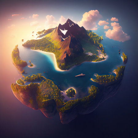 Aerial view of the planet Earth at sunset. 3D renderingの素材