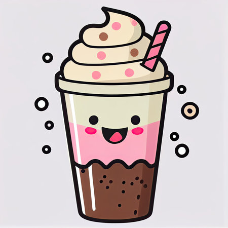 Cute Kawaii Milkshake with Whipped Cream Vector Illustrationの素材
