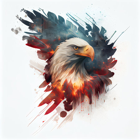 Eagle in fire. Grunge background. Vector illustration.の素材