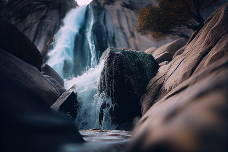 Waterfall in the mountains of Crimea, Ukraine. Shallow depth of fieldの素材