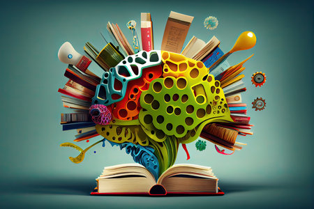 Creative brain from books. Education concept. 3D Renderingの素材