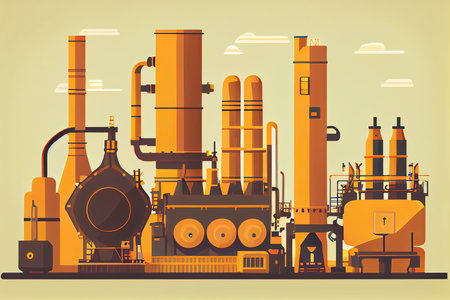 Oil refinery. Vector illustration in flat design style. Industrial equipment.の素材