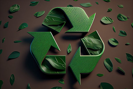 Recycling symbol made of green leaves. 3D illustration.の素材