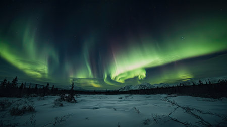 Aurora borealis, northern lights in the night sky.の素材