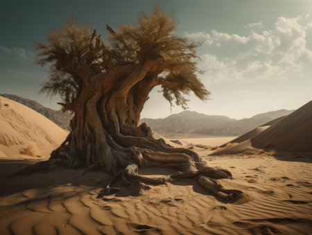 Dry tree in the middle of the desert. Retro style.の素材
