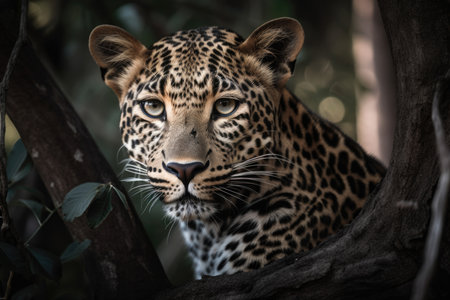 Leopard (Panthera pardus) in a treeの素材