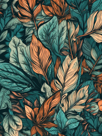 Seamless pattern with tropical leaves. Vector illustration in vintage styleの素材