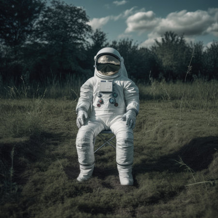 Astronaut in a spacesuit against the background of nature.の素材