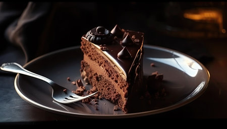 Chocolate cake on a dark background. Selective focus. Toned.の素材
