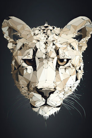Low poly lion head on dark background. Polygonal vector illustrationの素材
