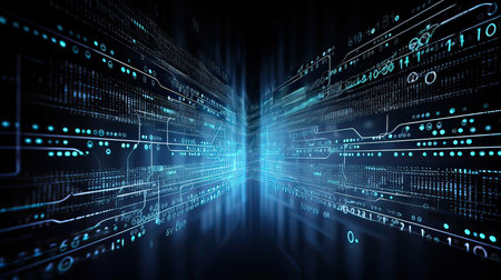 Blue technology background with binary code. 3d rendering toned image double exposureの素材