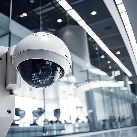CCTV security camera or surveillance system in modern office building. 3d renderingの素材