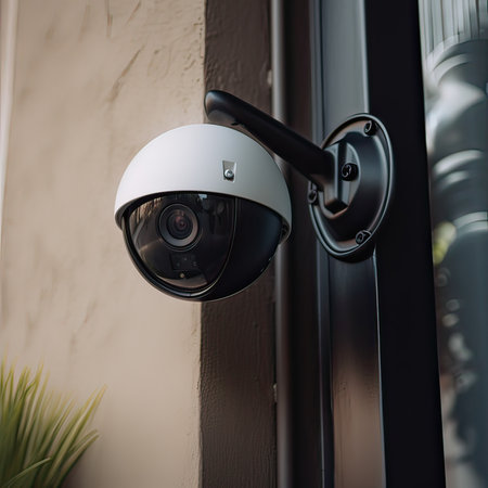 CCTV security camera or surveillance system on the door of the houseの素材