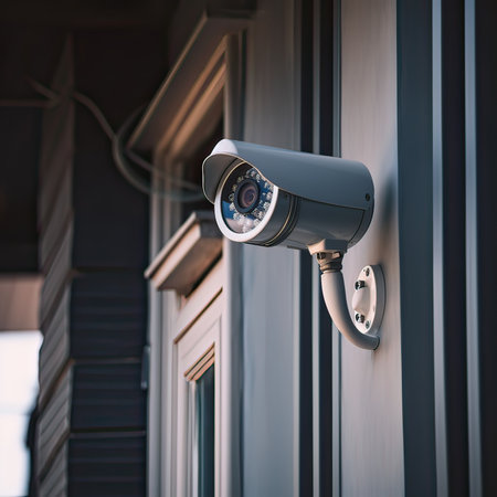 CCTV security camera or surveillance system on the wall of house.の素材