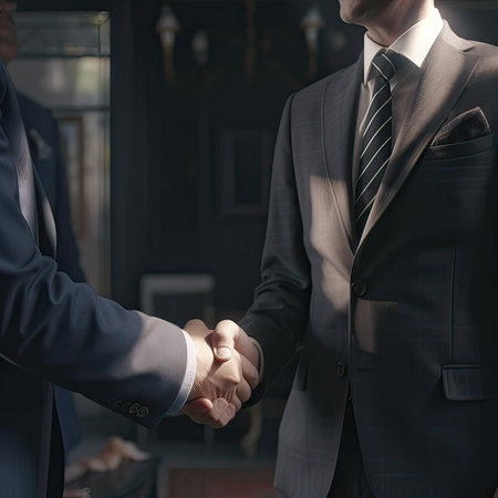 Businessmen shaking hands, close-up. Handshake concept.の素材