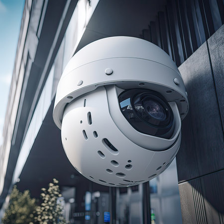 CCTV security camera on the wall of a modern building. 3d renderingの素材