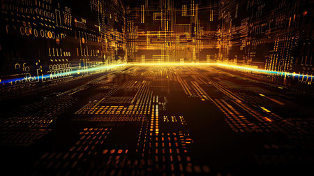 Futuristic technology background with glowing lines and dots. 3d renderingの素材