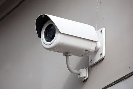 Security camera on the wall of the building, closeup of photoの素材