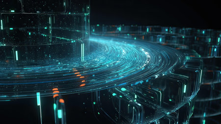 Futuristic technology interface with glowing lines. 3D Renderingの素材