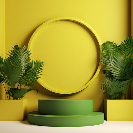 3d render of abstract minimal geometric forms. Glossy realistic podium for your design.の素材