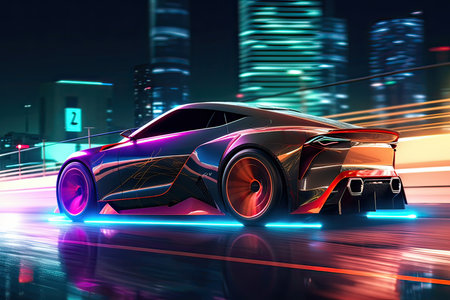 3d rendering of a sports car on the road in the cityの素材