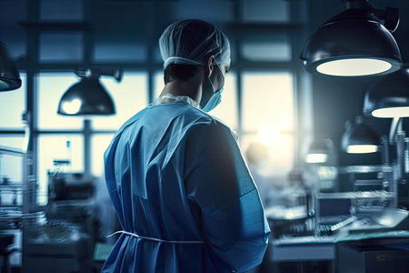 Surgeon in operating room at hospital. Medicine and healthcare. Mixed mediaの素材