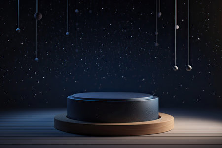 Black podium on the background of the night sky. 3d renderingの素材