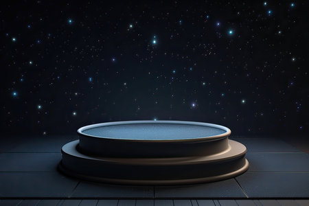 Empty podium in the dark space with stars. 3D rendering.の素材