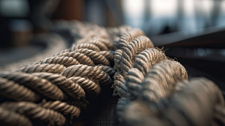 Close up of a rope on a ship, shallow depth of fieldの素材