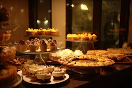Catering buffet with different kinds of delicious cakes and pastriesの素材