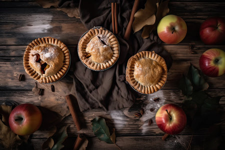 Homemade apple pie on rustic wooden background. Top view.の素材