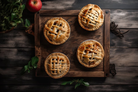 Apple pie on a wooden background. Top view. Toned.の素材