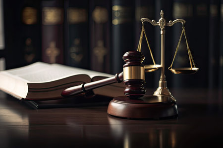 Law theme, mallet of judge, wooden gavel, booksの素材