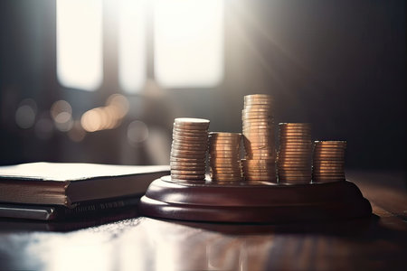 Coins stacked on top of each other in a conceptual image.の素材
