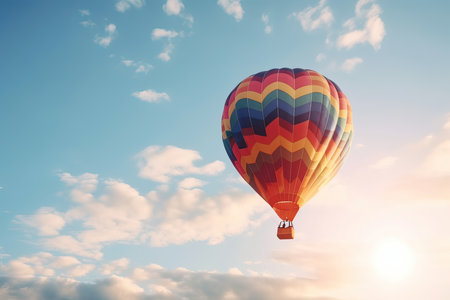 Colorful hot air balloon flying in the blue sky. 3d renderingの素材