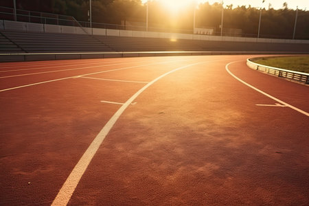 Running track in the stadium at sunset. Sport and fitness concept.の素材
