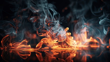 abstract scene with fire and smoke on black background for design.の素材