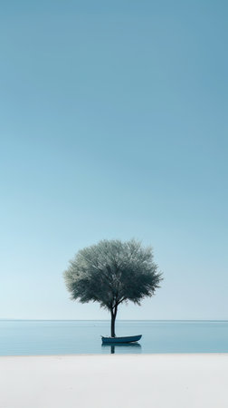 Tree in the water with blue sky background. Minimal concept.の素材